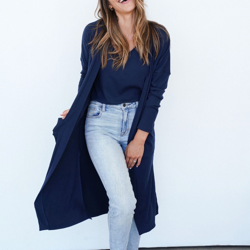 CJLA’s Favorite Ribbed Cardigan, Navy Blue, Small